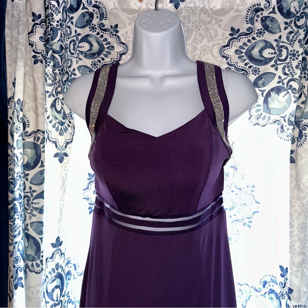 Long formal plum dress with rhinestone accents - Picture 2 of 9